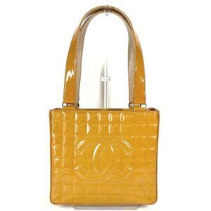 Chanel Shoulder Bag CC Coco Mark Logo Chocolate Bar Patent Leather Beige